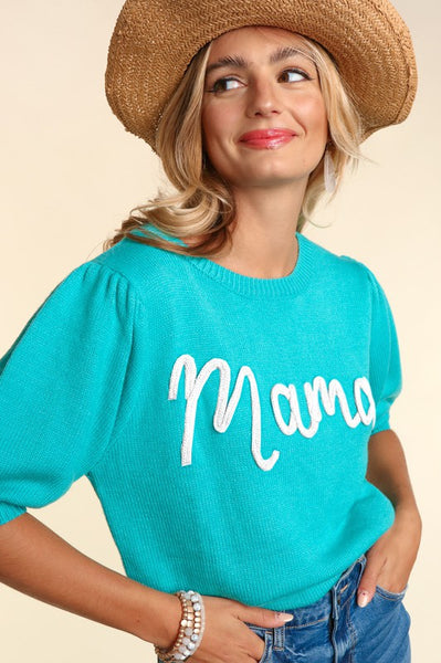 MAMA POP UP LETTER SWEATER KNIT TOP