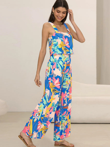 Printed Wide Strap Top and Pants Set