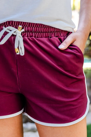 True Maroon Drawstring Everyday Shorts