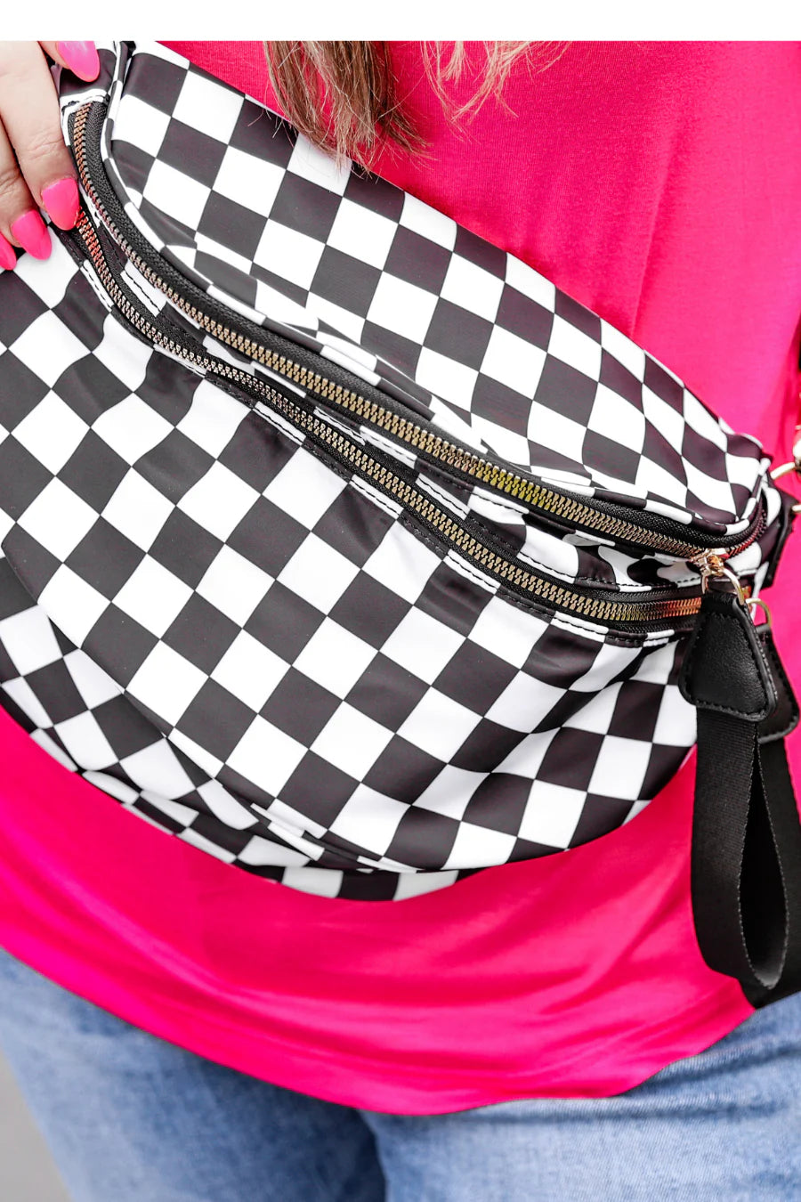 Running errands bum bag — b&w checkered